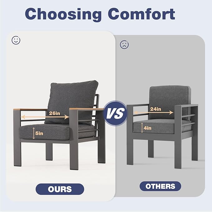 Aoxun Aluminum Patio Furniture Set 7 Seats, Oversized Outdoor Sectional with Washable Thick Cushions, Coffee Table and Waterproof Cover, Patio Conversation Sets for Porch, Balcony, Deck