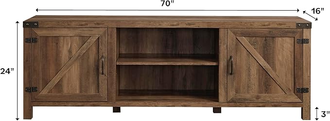 Walker Edison Georgetown Modern Farmhouse Double Barn Door TV Stand for TVs up to 80 Inches, 70 Inch, Rustic Oak, Without Fireplace, 15.75 x 70 x 24 inches