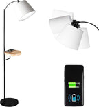 OttLite Good Housekeeping Shaded Modern LED Floor Lamp for Bedroom with Tray, Wireless Charging Table, Designed to Reduce Eyestrain, Adjustable Shade, ClearSun LED Bulb, Reading Light & Studying Lamp