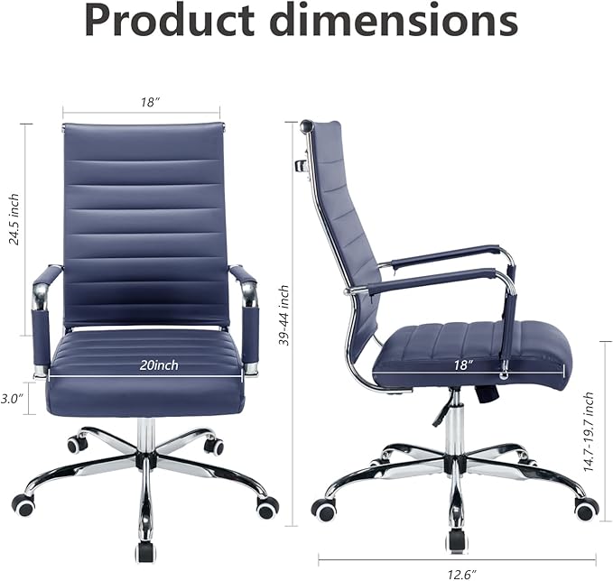 Office Desk Chair Leather, Conference Room Chairs with Wheels, Executive Modern High Back Ergonomic Swivel Rolling Ribbed Computer Chair
