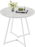 VECELO Round Dining Room Table with Wood Grain Tabletop and Steel Frame, for Kitchen, Living Room, Office, Conference, 2 to 4 Person, Fuax Marbled & White