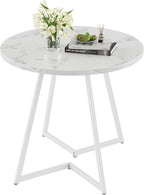 VECELO Round Dining Room Table with Wood Grain Tabletop and Steel Frame, for Kitchen, Living Room, Office, Conference, 2 to 4 Person, Fuax Marbled & White