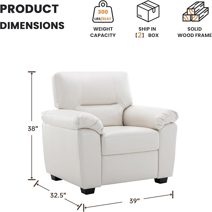 Morden Fort Faux Leather Chairs Set of 2, Modern Luxury Leather Sofa Chair Easy Clean Skin-Friendly Leather Accent Arm Chairs for Living Room Apartment Office Lounge Comfy Reading, White