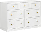 RoyalCraft 7 Drawer Dresser, 47'' Wide Modern Chest of Drawers with Gold Knobs, Wooden TV Stand Storage Organizer for Bedroom, Living Room, Entryway, White