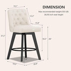 MINCETA Bar Stools Set of 2, PU Leather Barstools, 26 Inch Upholstered Counter Stools with Low Tufted Back and Footrest, Swivel Counter Height Barstools for Kitchen Island Home Bar White