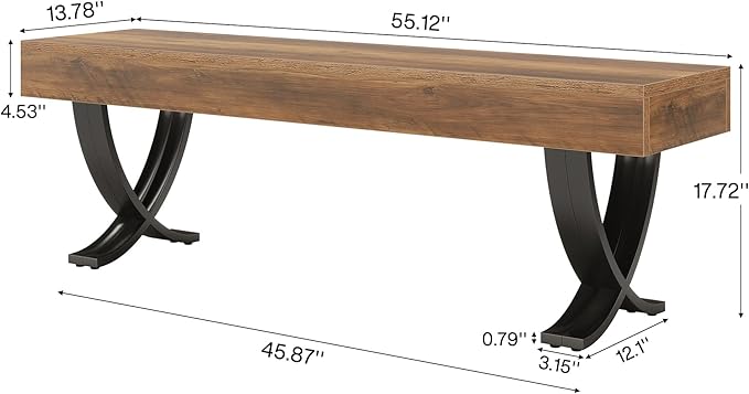 Tribesigns Entryway Shoe Bench, 55-Inch Wooden Shoe Bench with Metal X-Shaped Legs, Industrial Long End of Bed Stool with Seating for Bedroom, Living Room, Hallway, Porch