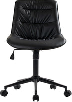 Kidol & Shellder Faux Leather Office Chair, Adjustable Swivel Height Task Chair, Rolling Wheels & Soft Backrest - Armless Ergonomic Desk Chair for Home, Office,Vanity,Gaming（Black）