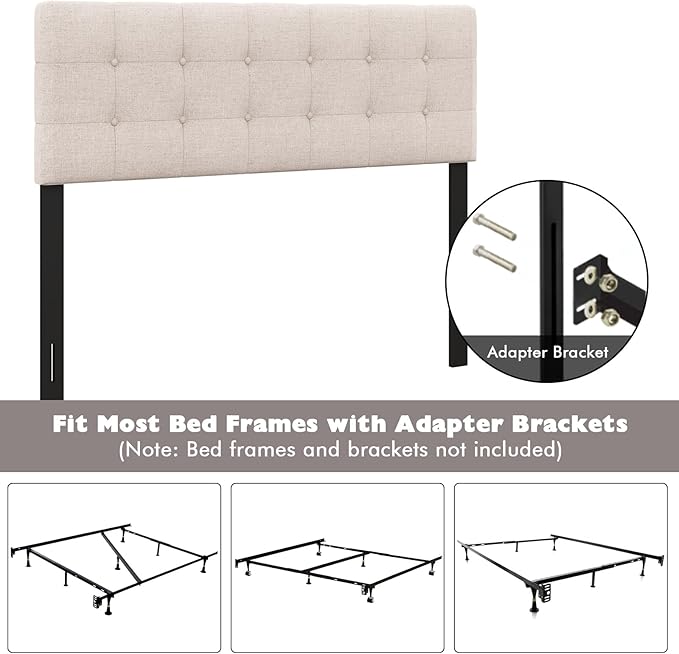 Giantex Linen Upholstered Headboard, Adjustable Width Button Tufted Headboard Only with Solid Wood Legs, Attach Frame, Modern Headboards for Queen Full Size Bed, Beige