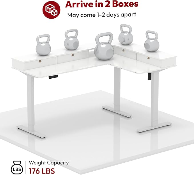 SANODESK L Shaped Standing Desk with 3 Drawers, Height Adjustable Stand up Desk, Corner Gaming Desk with Monitor Stand (Rustic Brown, 63"x47")