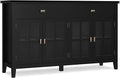 SIMPLIHOME Artisan Buffet - 60 inch Wide Solid Wood 4-Door Sideboard Buffet in Black, Transitional Storage Cabinet for Dining Room or Kitchen with Adjustable Shelves and Square Knobs