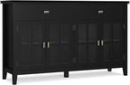 SIMPLIHOME Artisan Buffet - 60 inch Wide Solid Wood 4-Door Sideboard Buffet in Black, Transitional Storage Cabinet for Dining Room or Kitchen with Adjustable Shelves and Square Knobs