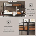 Bellemave Full XL Over Queen Bunk Bed for Adults, Full XL Over Queen Bunk Bed Frame with 2 Ladder and Full Length Guardrail, Easy Assemble, Mattress Not Included, Black