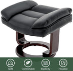 Swivel Recliner Chair with Ottoman, Adjustable PU Leather Recliner with Wood Base, Thick Padded Cushion, Modern Reclining Chair & Ottoman Set for Living Room, Bedroom, Office, Small Spaces (Black)