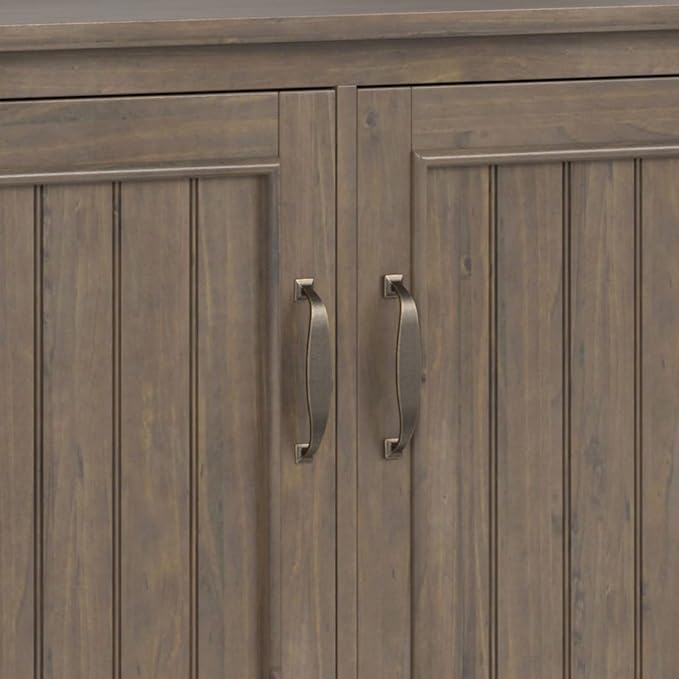 SIMPLIHOME Lev SOLID WOOD 60 inch Wide Contemporary Wide Storage Cabinet in Smoky Brown for the Living Room, Entryway and Family Room