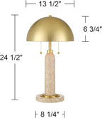 Possini Euro Design Chanterelle 24 1/2" High Mushroom Mid Century Modern Table Lamp Pull Chain Beige Faux Stone Finish Single Brass Dome Shade Living Room Bedroom Bedside Nightstand House Office