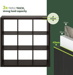 Furinno Cubicle Book Shelf, 9-Cube Bookshelf, Triple Thick Frame Cube Storage Organizer, Bookcase, 15.4 x 43.8 x 43.4, for Home Office, Living Room, Black Oak