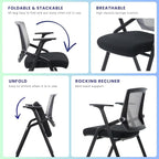 16 Pack Conference Room Chairs, Folding Office Desk Chair with Lumbar Support and Sliding Armrest, Stackable Office Guest Chairs & Reception Chairs