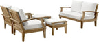 Modway Marina Premium Grade A Teak Wood 5-Piece Outdoor Patio Furniture Set in Natural White