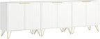 Fluted Storage Cabinet, Set of 3, Sideboard Buffet Cabinet, Modern Wood Accent Table with Adjustable Shelves, Console Table for Living Room, Hallway, Entryway, White