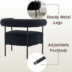 Modern Accent Chairs Set of 2 with Curved Back, Black Small Velvet Barrel Vanity Chairs Armchairs with Metal Legs & Upholstered for Living Room, Makeup Room
