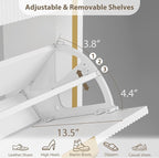 Fluted Shoe Cabinet Storage, Freestanding Hidden Shoe Organizer with 4 Flip Drawers & 2 Drawers, Wood Narrow Shoe Rack Cabinet with Adjustable Shelves for Entryway, Foyer, Hallway, White