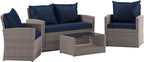 Flash Furniture Aransas Series 4 Piece Light Gray Patio Set with Navy Back Pillows and Seat Cushions