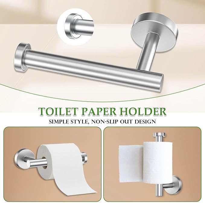 10-Piece Towel Bar Set Brushed Nickel Bathroom Hardware Accessories Set Includes 23.6in Towel Bar Round Towel Ring TP Holder and Hooks Stainless Steel Wall-Mounted Towel Racks Set for Bathroom