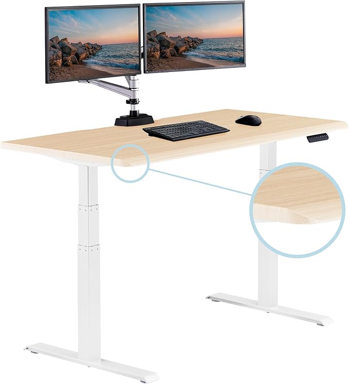Vari ComfortEdge 60x30 Inch Adjustable Electric Standing Desk – Sit Stand VariDesk with Memory Presets, Sloped Edge, 200 LB Capacity + Tool-Free Assembly (Light Wood)