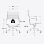 High Back Genuine Leather Ribbed Office Chair-Ergonomic Desk Chair with Aluminum Alloy Armrest & Frame, Swivel Silent Wheels & Tilt Function, Adjustable Height