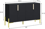 4 Doors Sideboard Buffet Cabinet with Adjustable Shelves,Modern Accent Sideboard with Golden Legs,Wide Storage Cabinet for Kitchen,Living Room,Black