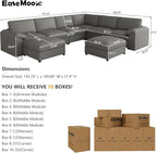 EASE MOOSE Modular Sectional Sofa, Oversized Faux Leather Sectional with Ottoman, Wide Deep Modular Couch, Scratch Resistant Faux Leather Material, U Shaped Couch for Big Spaces, Grey