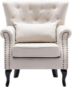 chairus Mid-Century Modern Accent Chair, Comfy Tufted Single Sofa Chair Wingback Armchair with Pillow for Club, Living Room, Bedroom - Linen, Beige