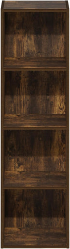 Furinno PASIR Book Shelf, 4-Tier Modern Bookshelf, Open Shelves Bookcase 9 x 12 x 42, for Living Room, Bedroom, Home Office, Amber Pine
