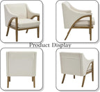 EALSON Modern Accent Chair Comfy Living Room Chair with Wooden Frame and Armrest Mid Century Upholstered Fabric Reading Lounge Armchair for Living Room/Bedroom/Reading/Balcony, Chenille White