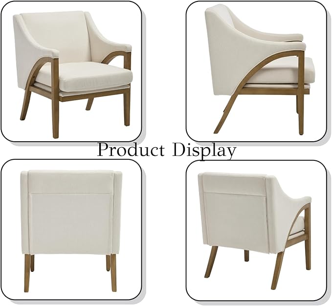 EALSON Modern Accent Chair Comfy Living Room Chair with Wooden Frame and Armrest Mid Century Upholstered Fabric Reading Lounge Armchair for Living Room/Bedroom/Reading/Balcony, Chenille White