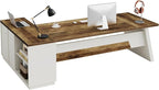 Tribesigns L-Shaped Executive Desk, 78-Inch Modern Office Desk with Drawers and Lateral File Cabinet, Large Bussiness Furniture with Storage Shelves, Workstation for Home Office (Brown + White)