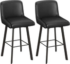 Swivel Bar Stools, 30''H Upholstered Barstools with Backs, Modern Counter Height Bar Stool Chairs for Kitchen Island, Metal Legs (Black- Faux Leather, Set of 2-30" H)