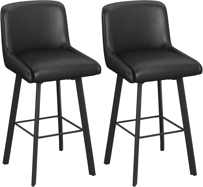 Swivel Bar Stools, 30''H Upholstered Barstools with Backs, Modern Counter Height Bar Stool Chairs for Kitchen Island, Metal Legs (Black- Faux Leather, Set of 2-30" H)