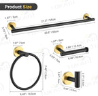 TQKAG Black and Gold Bathroom Hardware Set 6-Piece Bathroom Accessory Set 23.6 Inch Round Stainless Steel Towel Bar Set Wall Mounted