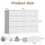 White Dresser for Bedroom, 8 Drawer Double Dresser, Modern Chest of Drawers for Bedroom, Living Room, Entryway and Closet, 55" L x 15.7" D x 37.4" H