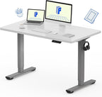 FLEXISPOT EN1 One-Piece Electric Standing Desk 48 x 24 Inches Seamless Seamless Desktop Height Adjustable Desk Stand Up Desks for Home Office (Silver Frame + White Top, 2 Packages)