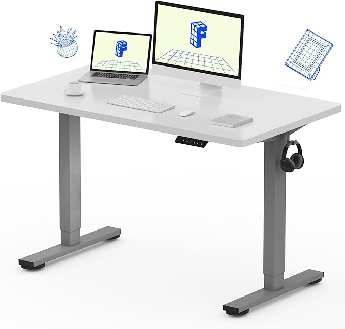 FLEXISPOT EN1 One-Piece Electric Standing Desk 48 x 24 Inches Seamless Seamless Desktop Height Adjustable Desk Stand Up Desks for Home Office (Silver Frame + White Top, 2 Packages)