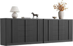 Buffet Cabinet with Storage, 120" Fluted Sideboard with 8 Drawers & 4 Door–Modern Accent Buffet Cabinet with Adjustable Shelves, Credenza Storage Cabinet for Kitchen, Dining, Living Room,Black(2PC)
