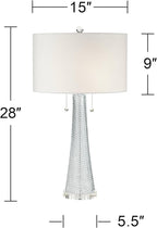 Possini Euro Design Miriam Modern Table Lamps 28.5" Tall Set of 2 Light Sky Blue Fluted Glass with Swirl Pattern White Drum Shade for Living Room Bedroom Bedside Nightstand Office Family