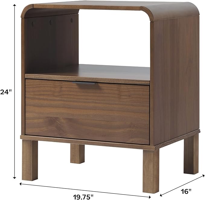 Elias Modern Curved-Frame Solid Wood Nightstand