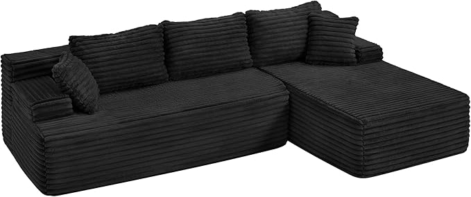 Hobestluk Modular Sectional Couch Sofa, 108" Boneless Couches for Living Room, Memory Foam Sectional Couch with Oversized Chaise,L-Shape Couches (Black, Right Facing)