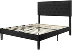 Allewie Full Size Upholstered Platform Bed Frame with Adjustable Headboard, Button Tufted, Wood Slat Support, Easy Assembly, Black