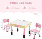 4 in 1 Kids Table and 2 Chairs Set with Storage, Toddler Table and Chair Set for Kids Ages 3-10, Graffiti & Building Blocks Double-Sided Tabletop (Pink, 2 Chairs)