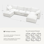 Modular Sectional Sofa, 141.7" L Shaped Modern Sofa Modular Sectional Cloud Couch with Ottoman, Modern Cloud Sectional Couches for Living Room, Deep Seat Sofa with Washable Cover