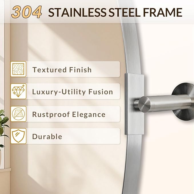 ANDY STAR Brushed Nickel Bathroom Mirror, 20 x 30 Inch Oval Pivot Mirror for Wall, Unique Farmhouse Tilt Mirror in Slim Silver Stainless Steel Metal Frame for Bedroom, Powder Room